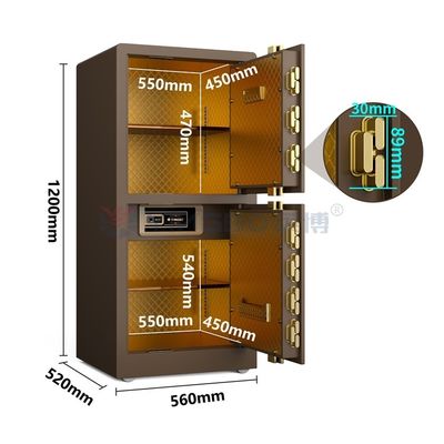 95 kg Smart Home Safe Zamek odcisków palców Dwóchdrzwiowy YB/RS-120D Kawa